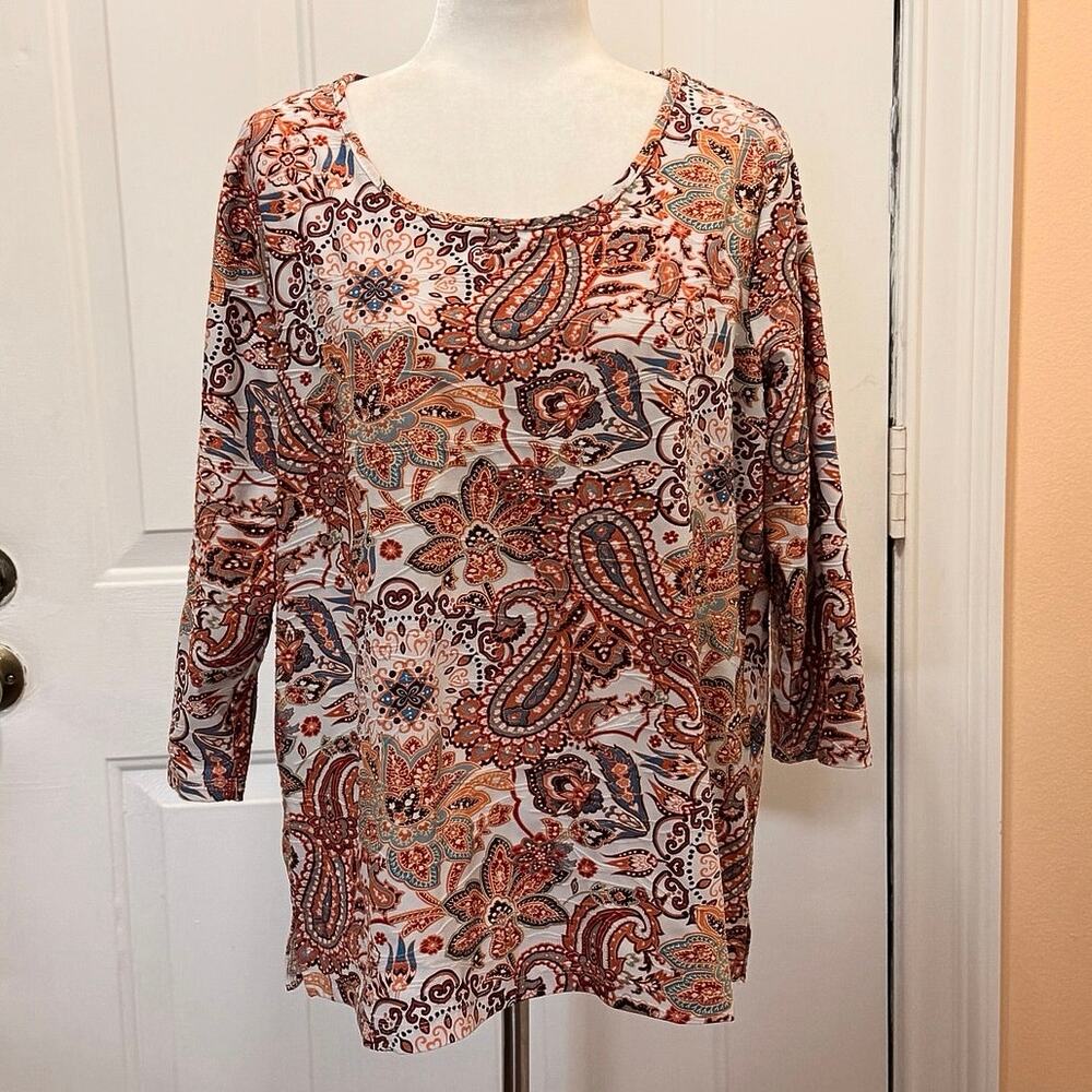 Emily Daniels XL top 3/4 sleeve scoop neck paisley print soft & stretchy relaxed